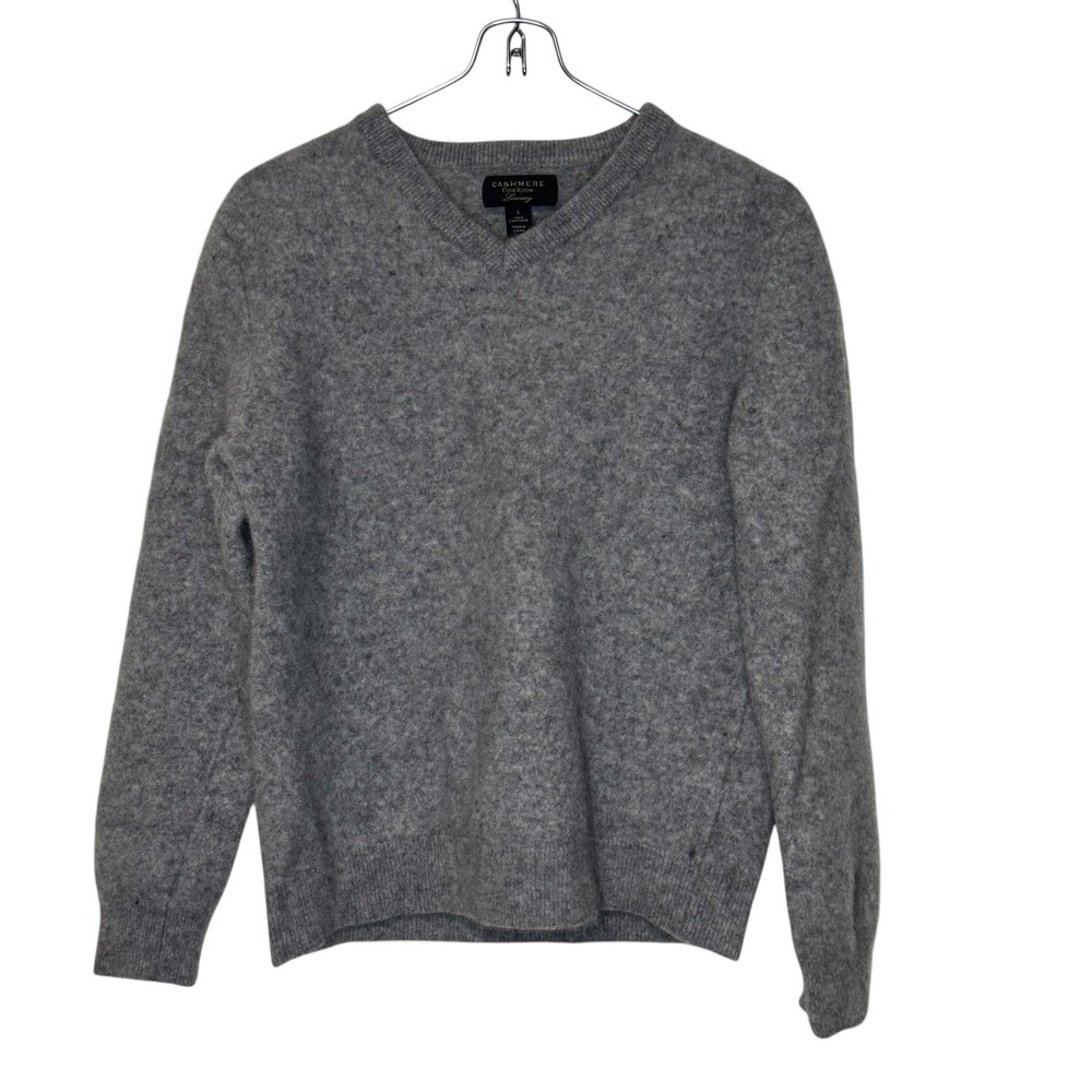 Club Room Women's Sweater 100% Cashmere Luxury V-Neck Long Sleeve Gray Large